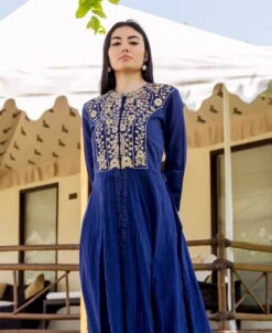 Royal Blue Printed And Embroidered Dress -ZAZU Clothing Shop iw985b