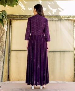 Wine Lurex Embroidered Anarkali Dress -ZAZU Clothing Shop iw9944