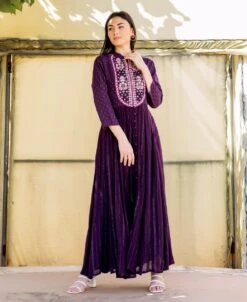 Wine Lurex Embroidered Anarkali Dress -ZAZU Clothing Shop iw994b