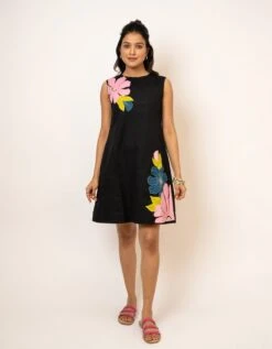 Camellia Black Handcrafted Cotton Dress