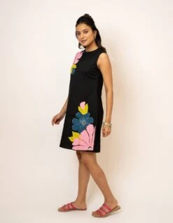 Camellia Black Handcrafted Cotton Dress -ZAZU Clothing Shop jm133