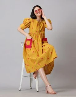 Mustard Checkered Dress -ZAZU Clothing Shop jm162