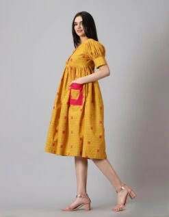 Mustard Checkered Dress -ZAZU Clothing Shop jm163