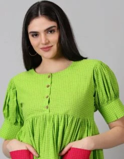 Green Checkered Dress -ZAZU Clothing Shop jm18b
