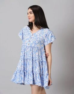 Blue Floral Rayon Dress -ZAZU Clothing Shop jm533