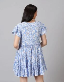Blue Floral Rayon Dress -ZAZU Clothing Shop jm534