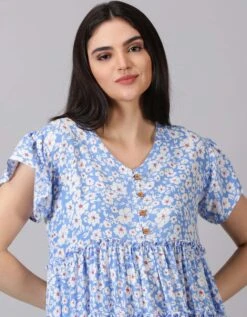 Blue Floral Rayon Dress -ZAZU Clothing Shop jm53b