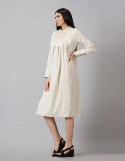 Off White Handloom Cotton Dress -ZAZU Clothing Shop jm563