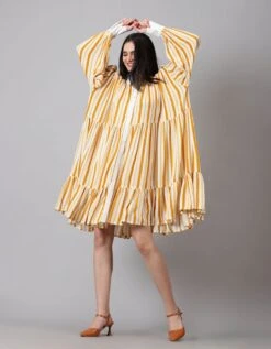 Yellow Striped Rayon Dress
