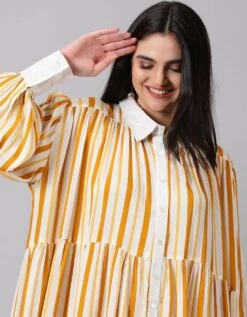 Yellow Striped Rayon Dress -ZAZU Clothing Shop jm603