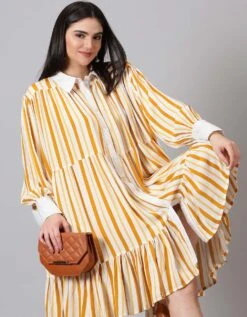 Yellow Striped Rayon Dress -ZAZU Clothing Shop jm60b