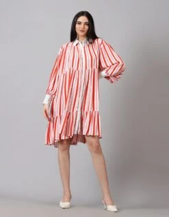 Red Rayon Striped Dress