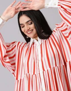 Red Rayon Striped Dress -ZAZU Clothing Shop jm634