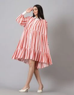 Red Rayon Striped Dress -ZAZU Clothing Shop jm635