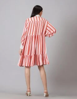 Red Rayon Striped Dress -ZAZU Clothing Shop jm636