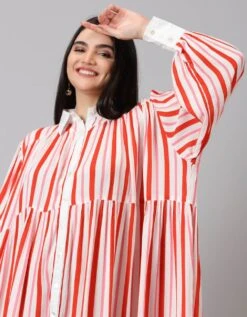 Red Rayon Striped Dress -ZAZU Clothing Shop jm63b