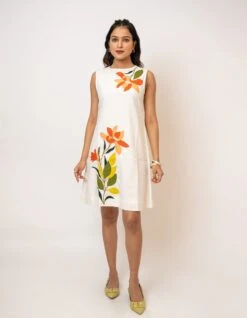 Imara White Handcrafted Cotton Dress
