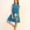 Camellia Blue Handcrafted Cotton Dress -ZAZU Clothing Shop jm991