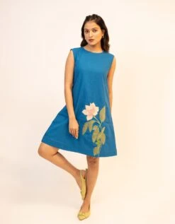 Camellia Blue Handcrafted Cotton Dress