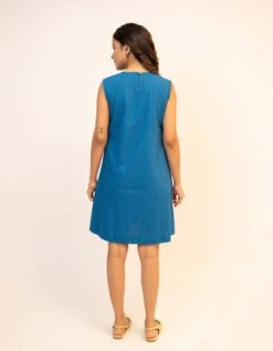 Camellia Blue Handcrafted Cotton Dress -ZAZU Clothing Shop jm99b