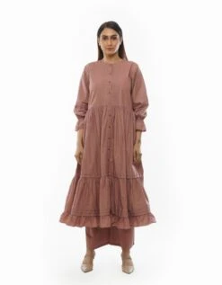 Pink Piltex Round Neck Dress Co-ord