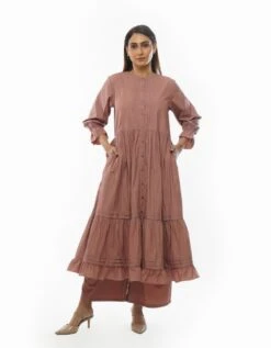Pink Piltex Round Neck Dress Co-ord -ZAZU Clothing Shop khat232d03set013
