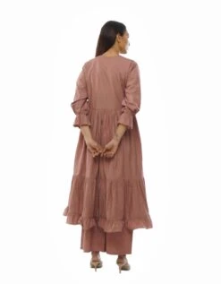 Pink Piltex Round Neck Dress Co-ord -ZAZU Clothing Shop khat232d03set014