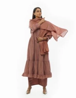 Pink Piltex Round Neck Dress Co-ord -ZAZU Clothing Shop khat232d03set01b