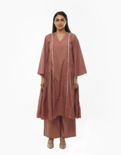 Light Pink V-Neck Pipine Dress