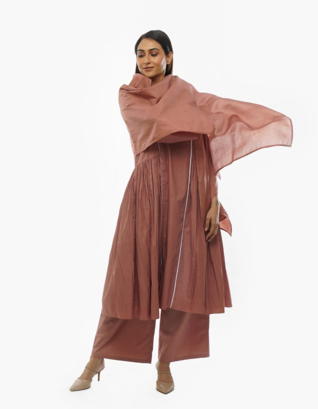 Light Pink V-Neck Pipine Dress Co-ord 2 Light Pink V-Neck Pipine Dress Co-ord