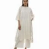 Bright White Chanderi Embroidery & Pleated Dress -ZAZU Clothing Shop khat232d06set011