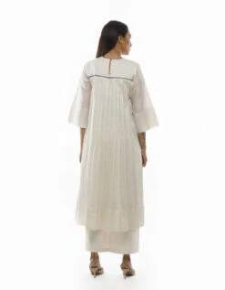Bright White Chanderi Embroidery & Pleated Dress -ZAZU Clothing Shop khat232d06set014