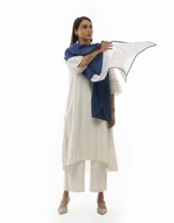 Bright White Chanderi Embroidery & Pleated Dress -ZAZU Clothing Shop khat232d06set01b
