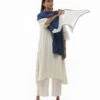 Bright White Chanderi Embroidery & Pleated Dress Co-ord -ZAZU Clothing Shop khat232d06set021