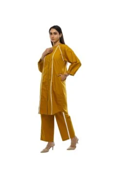 Mustard Collar Frill Dress With Bottom