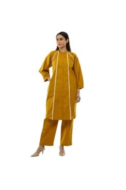 Mustard Collar Frill Dress With Bottom -ZAZU Clothing Shop khat23d03set012
