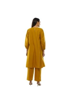 Mustard V-neck Pleated Dress Co-ord -ZAZU Clothing Shop khat23d05set042