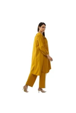 Mustard V-neck Pleated Dress Co-ord -ZAZU Clothing Shop khat23d05set044