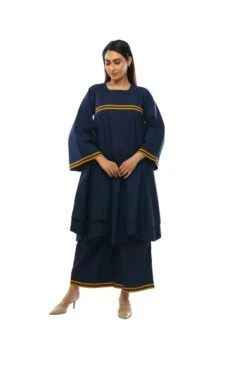 Navy Blue Dubble Lare Flair Dress Co-ord -ZAZU Clothing Shop khat23d14set142