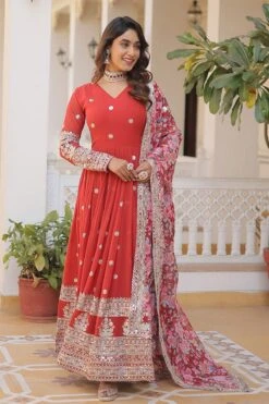 Red Embroidered Dress With Dupatta -ZAZU Clothing Shop klc67793