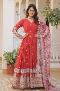 Red Embroidered Dress With Dupatta -ZAZU Clothing Shop klc67795