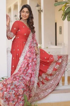 Red Embroidered Dress With Dupatta -ZAZU Clothing Shop klc6779b