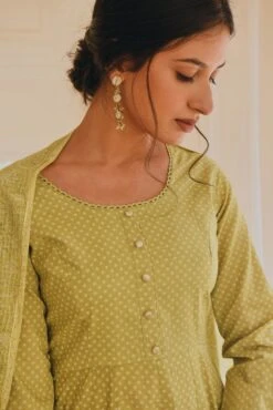 Printed Cotton Anarkali Dress Paired With Pants Kota Doria Dupatta -ZAZU Clothing Shop kr2183