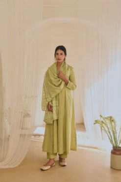 Printed Cotton Anarkali Dress Paired With Pants Kota Doria Dupatta -ZAZU Clothing Shop kr2184