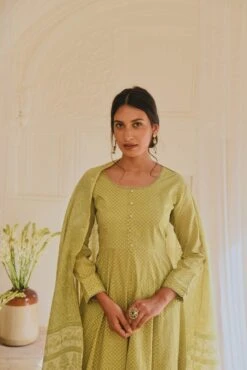 Printed Cotton Anarkali Dress Paired With Pants Kota Doria Dupatta -ZAZU Clothing Shop kr218b