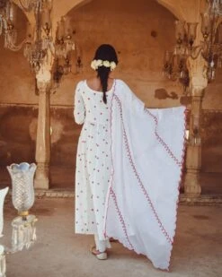 Mirror Work Anarkali Dress Paired With Cotton Pants And Kota Doriya Dupatta -ZAZU Clothing Shop kr2954