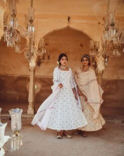Mirror Work Anarkali Dress Paired With Cotton Pants And Kota Doriya Dupatta -ZAZU Clothing Shop kr2955
