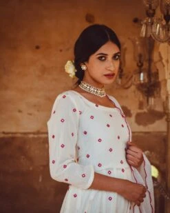 Mirror Work Anarkali Dress Paired With Cotton Pants And Kota Doriya Dupatta -ZAZU Clothing Shop kr295b