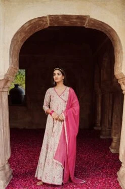 Printed Cotton Angarakha Dress Paired With Pant And Dupatta