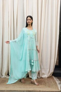 Aqua Anarkali Dress Set
